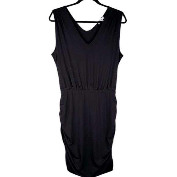 Nine West Black V-Neck Side Gathered Side Summer Casual Dress Size Large - Picture 1 of 9